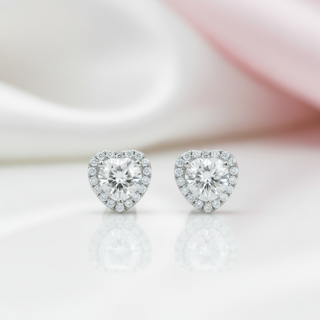 Heart Shaped Halo Diamond Option Stud Earrings-Black Diamonds New York