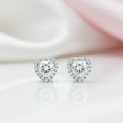 Heart Shaped Halo Diamond Option Stud Earrings-Black Diamonds New York