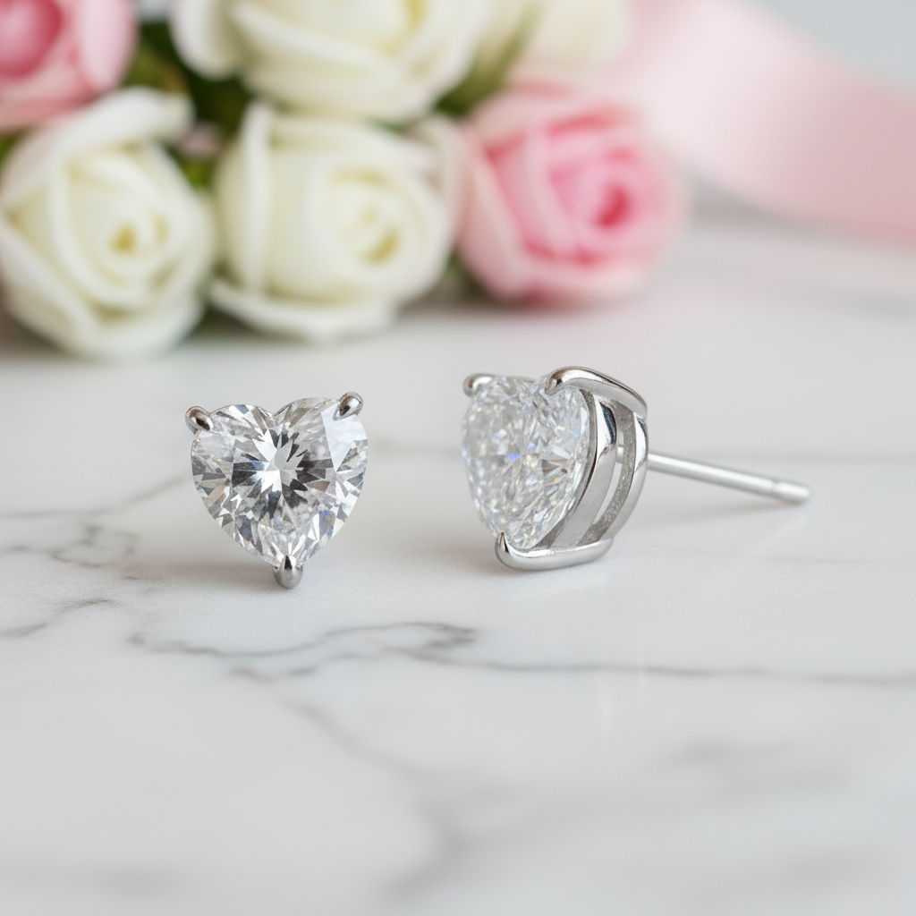 Heart Shaped Simulated Diamond Stud Earrings-Black Diamonds New York