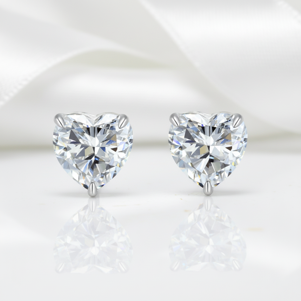 Heart Shaped Simulated Diamond Stud Earrings-Black Diamonds New York