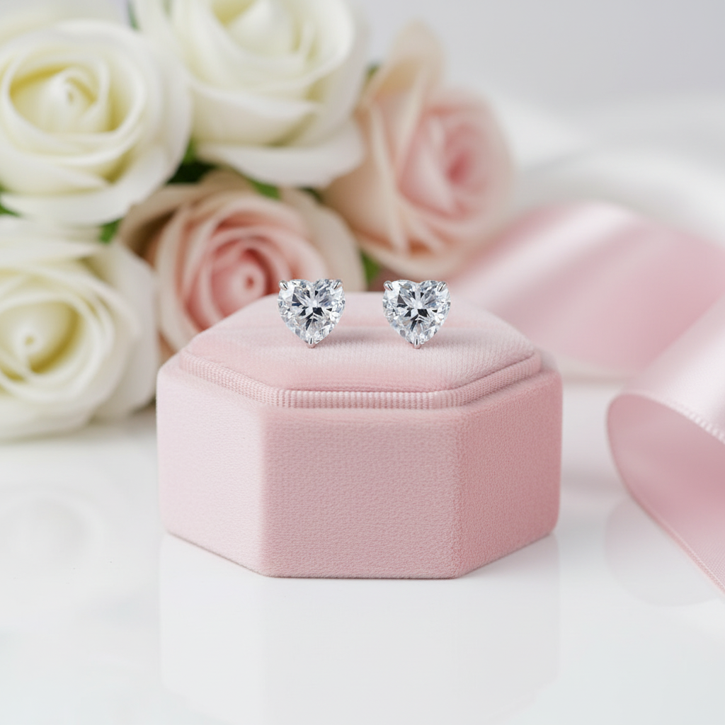 Heart Shaped Simulated Diamond Stud Earrings-Black Diamonds New York