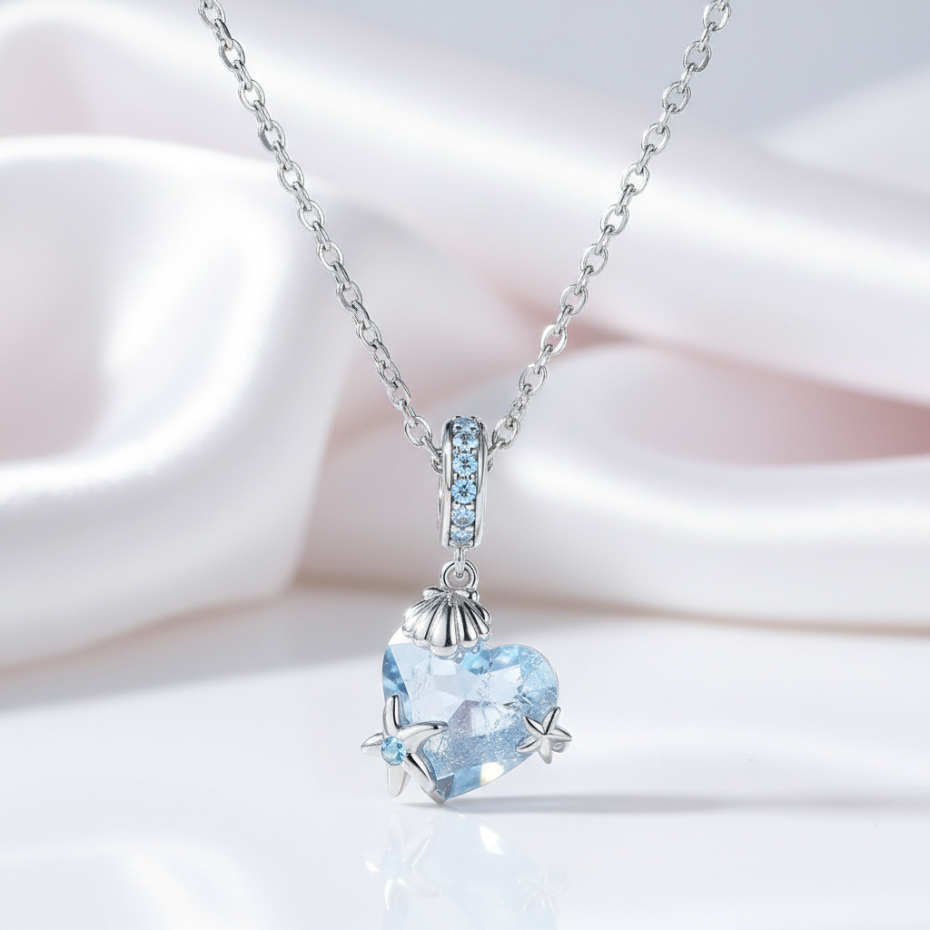 Heart with Star & Shell Pendant Necklace-Black Diamonds New York