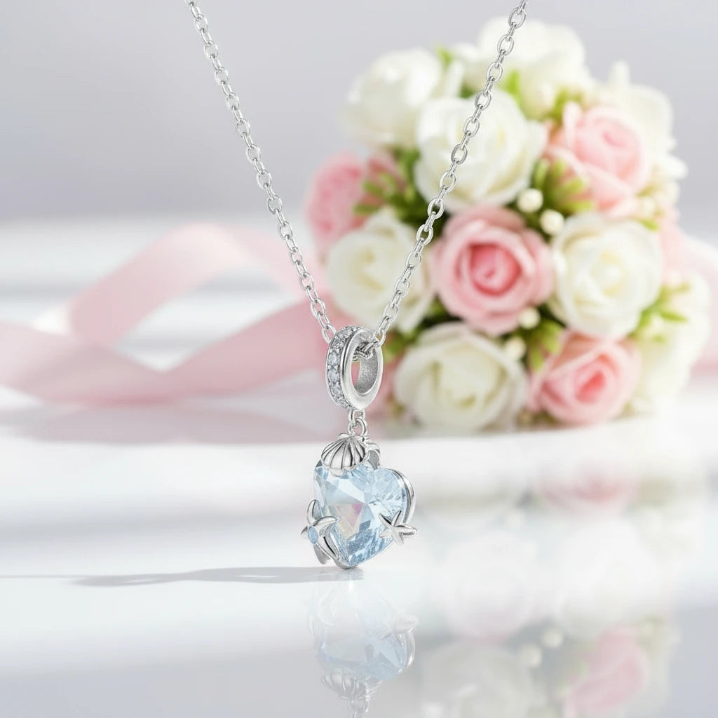 Heart with Star & Shell Pendant Necklace-Black Diamonds New York