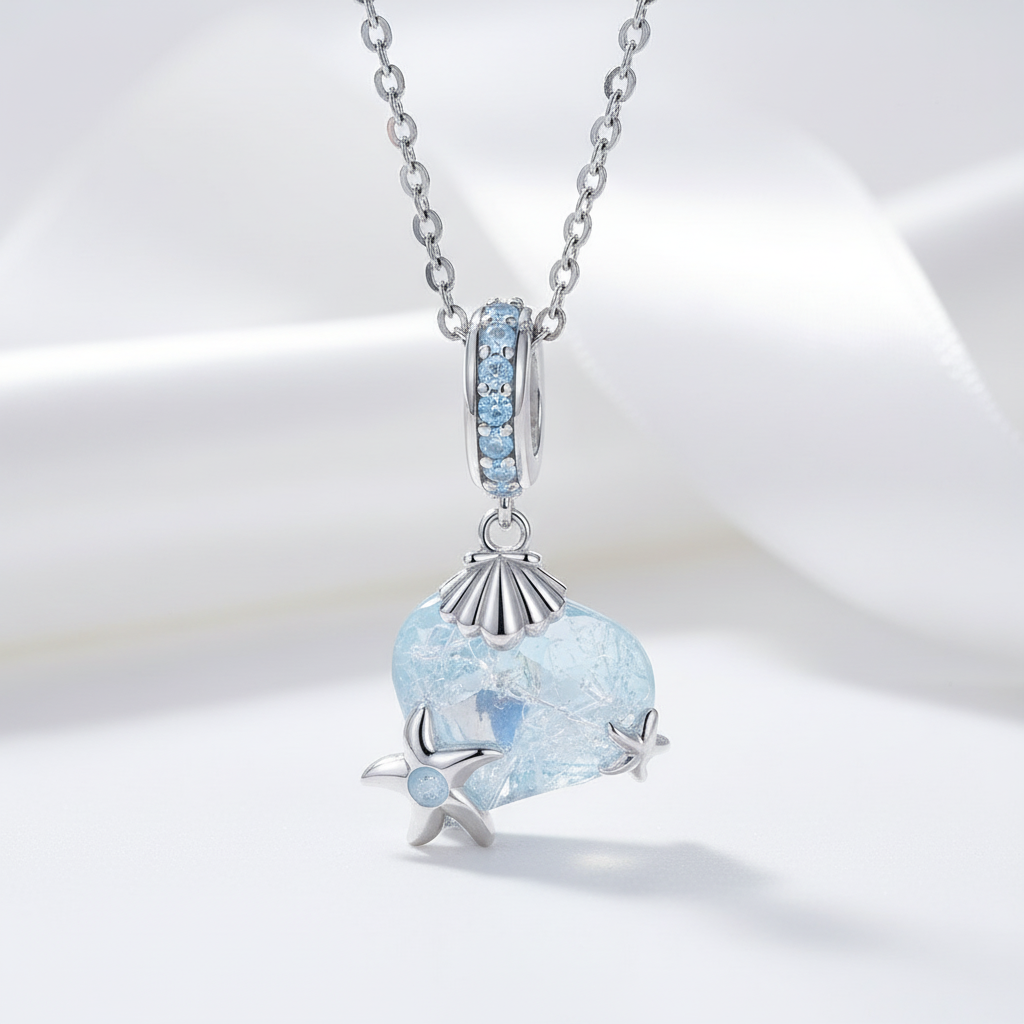 Heart with Star & Shell Pendant Necklace-Black Diamonds New York