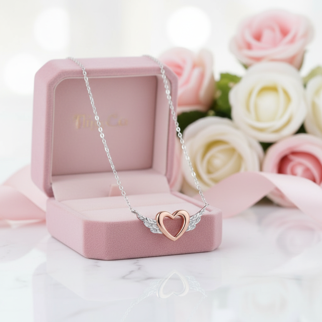 Heart with Wings Minimalist Chain Necklace-Black Diamonds New York