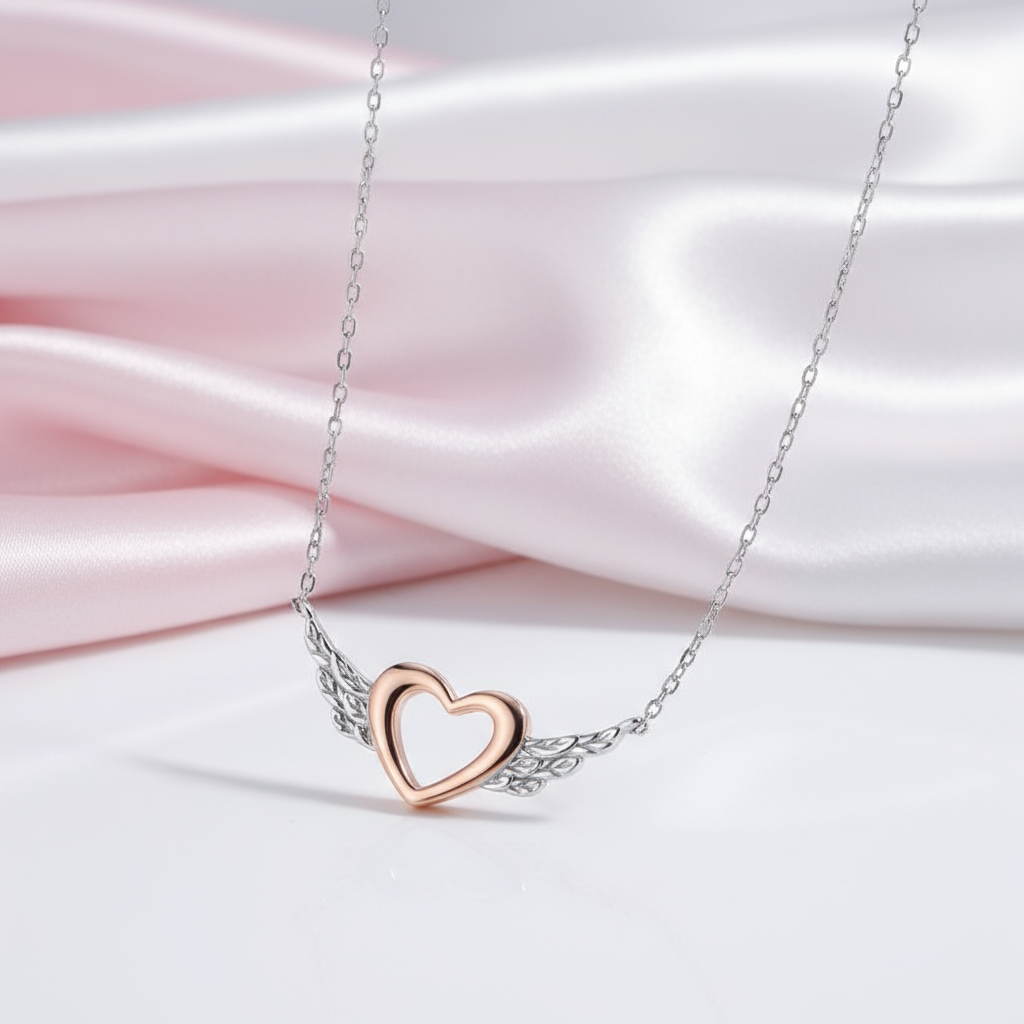 Heart with Wings Minimalist Chain Necklace-Black Diamonds New York