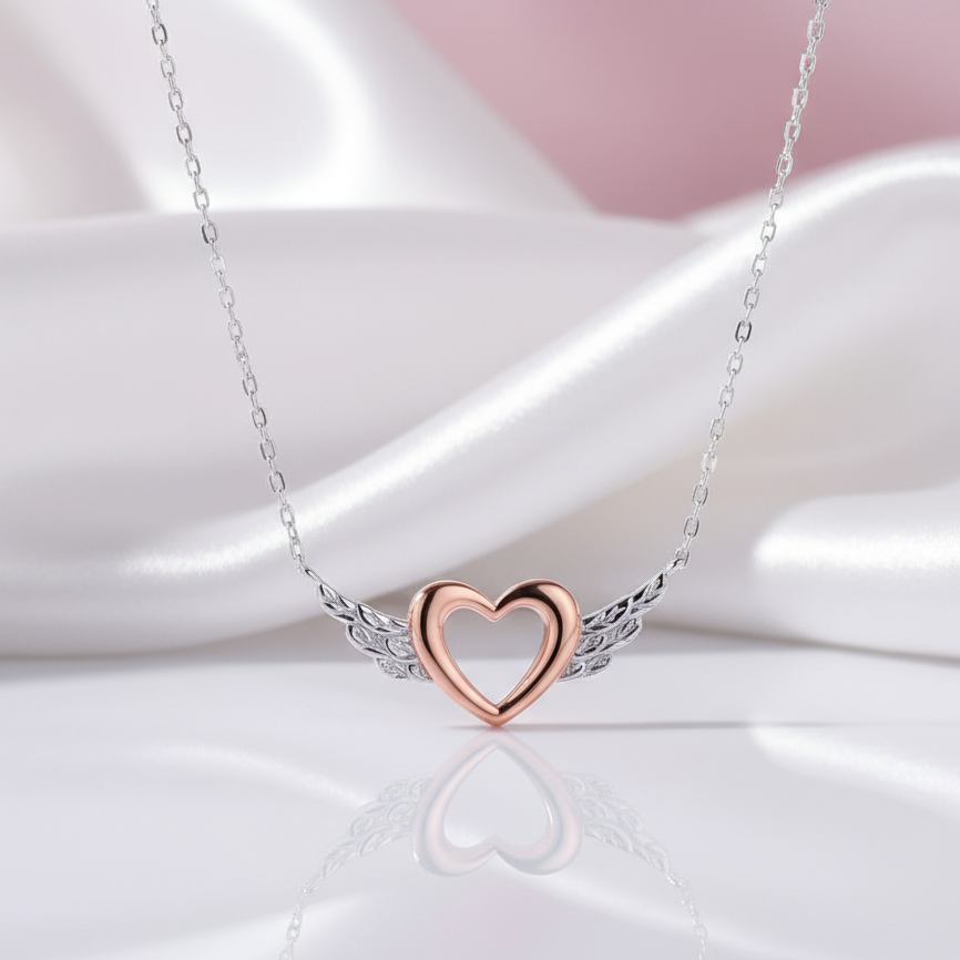 Heart with Wings Minimalist Chain Necklace-Black Diamonds New York