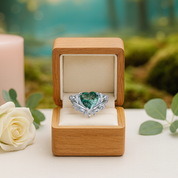 Heart Shaped Moss Agate Engagement Ring Set-Black Diamonds New York