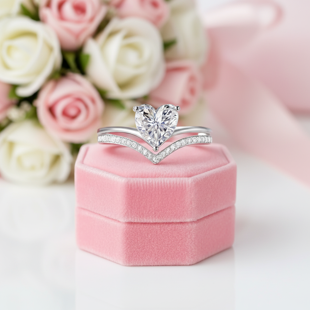 2.0 Ct Heart Cut Diamond Option Double Wave Band Engagement Ring-Black Diamonds New York