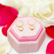 Vintage 18k Yellow Gold Heart Drop Hoop Earrings-Black Diamonds New York