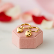 Vintage 18k Yellow Gold Heart Drop Hoop Earrings-Black Diamonds New York