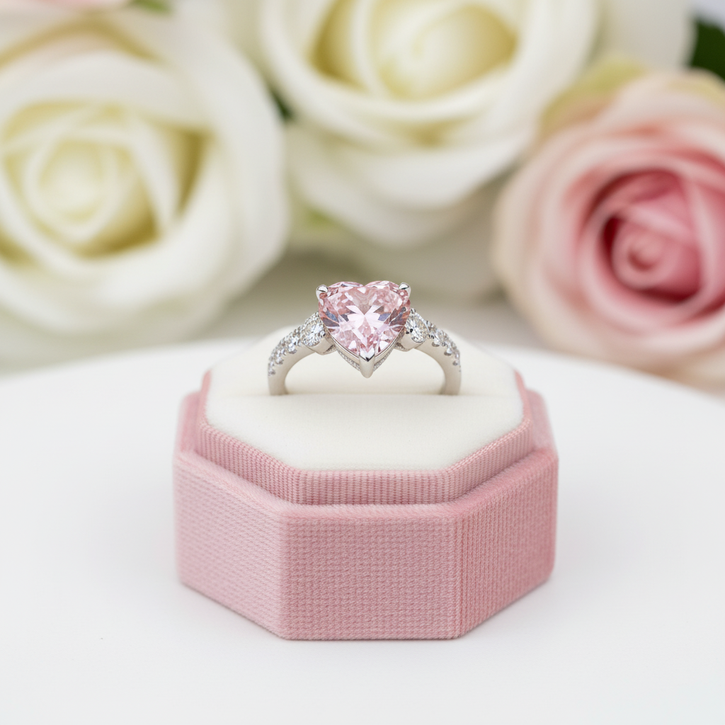 5.0 CT Pink Heart Cut Simulated Diamonds Engagement Ring-Black Diamonds New York