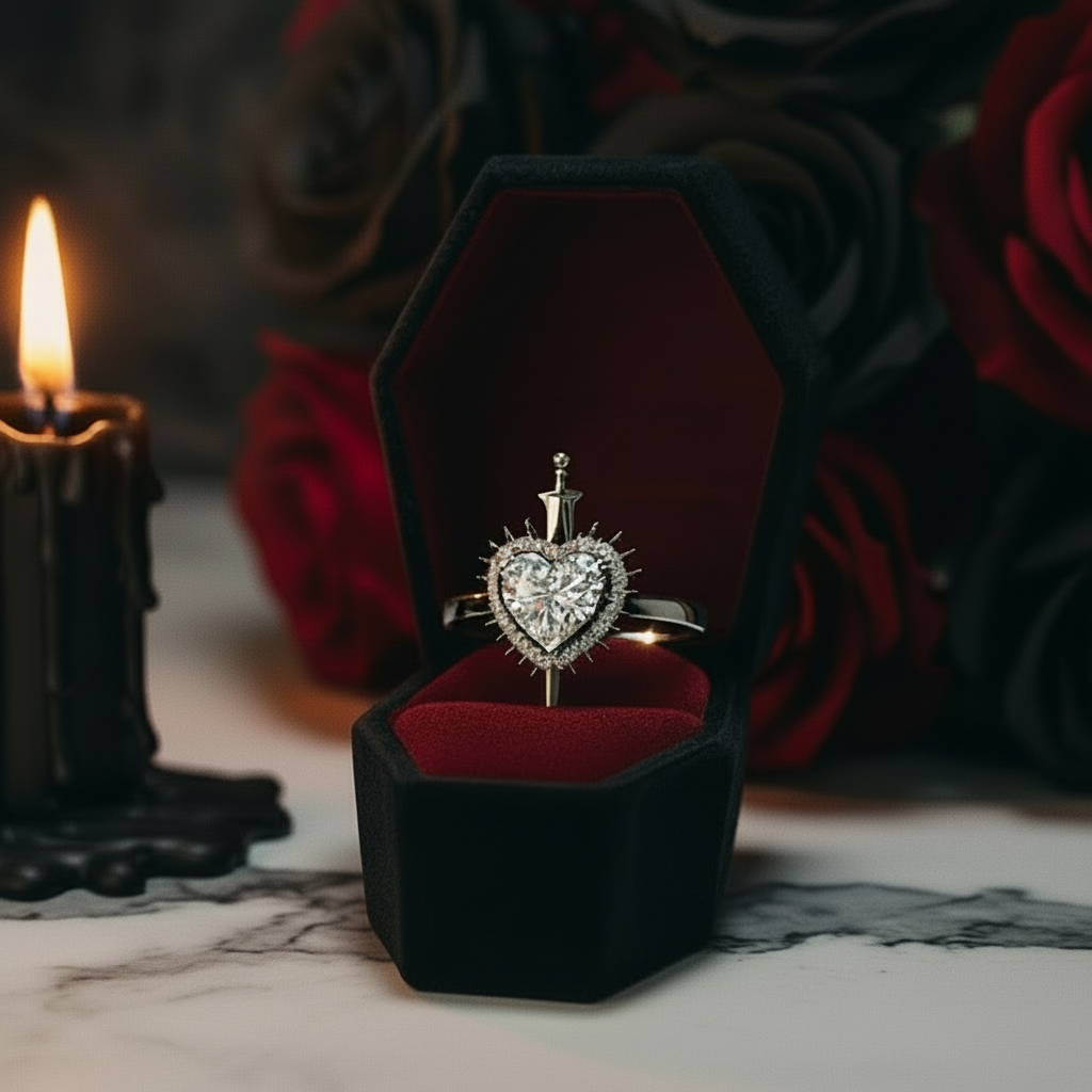 Against All Odds- Heart Shape Diamond Gothic Engagement Ring-Black Diamonds New York