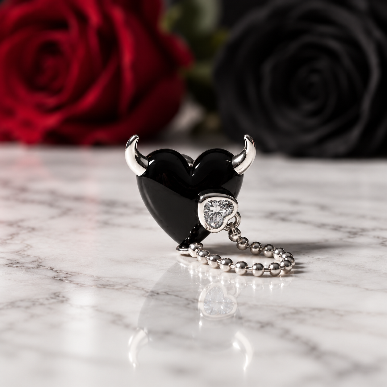 Black Heart Little Devil Punk Diamond Option Charm Pendant-Black Diamonds New York