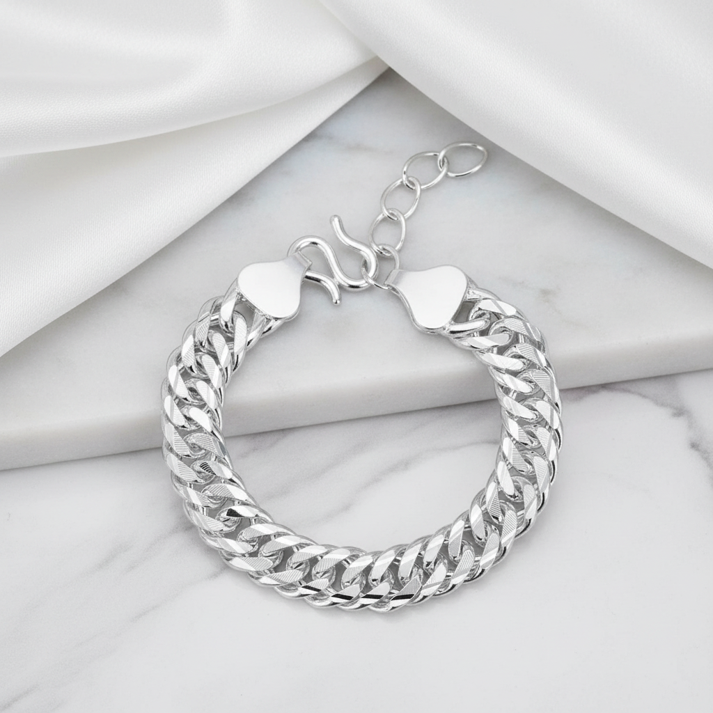 Heavy Pure Silver Adjustable Cuban Link Chain-Black Diamonds New York