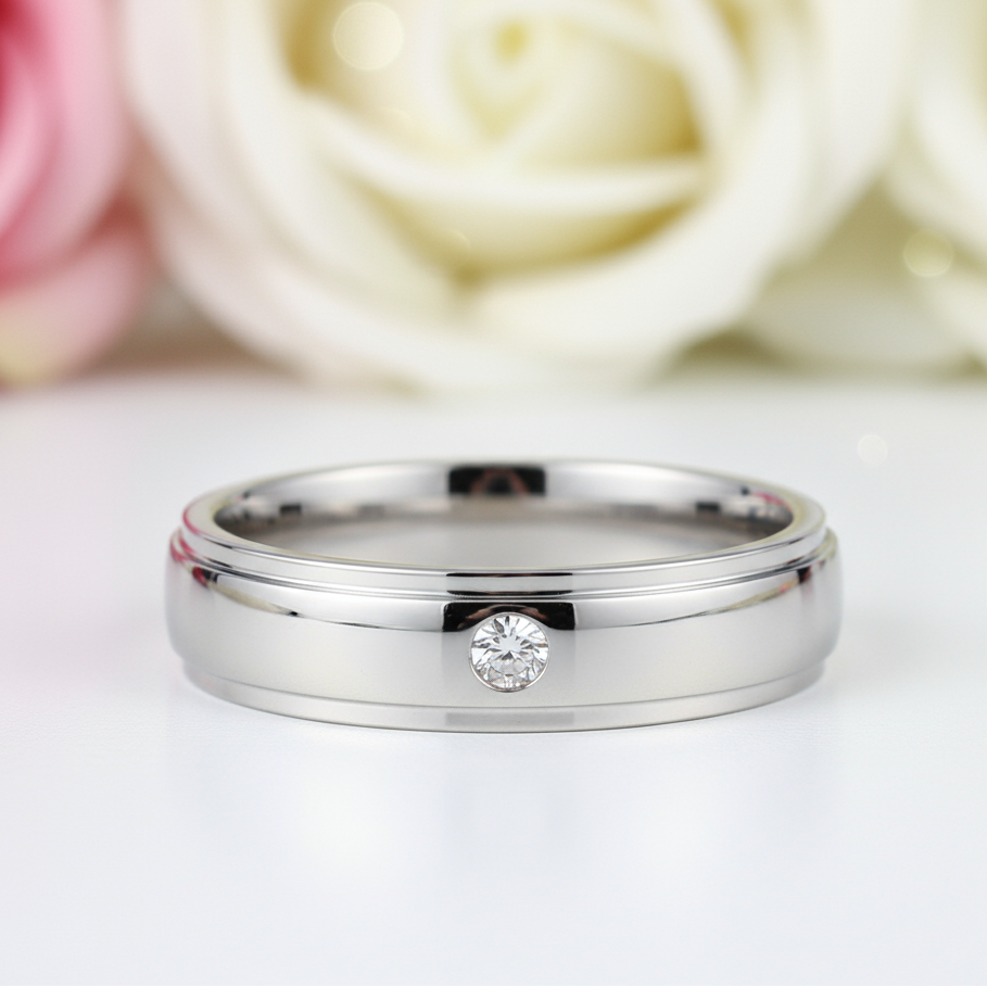 Men's Wedding Band Ring with Clear Diamond-Black Diamonds New York