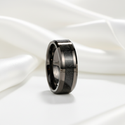 High Polished Beveled Edge Tungsten Wedding Band with Black Sandstone Inlay-Black Diamonds New York