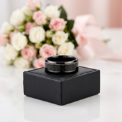 High Polished Beveled Edge Tungsten Wedding Band with Black Sandstone Inlay-Black Diamonds New York