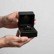 High Polished Beveled Edge Tungsten Wedding Band with Black Sandstone Inlay-Black Diamonds New York