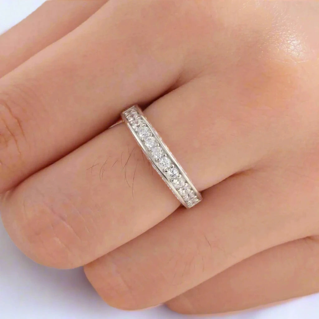 High Polished Half Eternity Women's Wedding Band-Black Diamonds New York