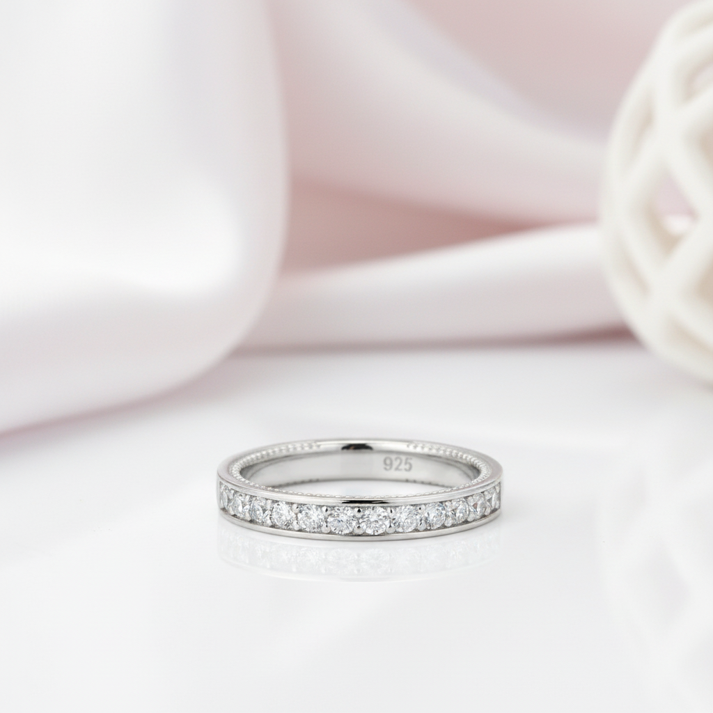 High Polished Half Eternity Women's Wedding Band-Black Diamonds New York