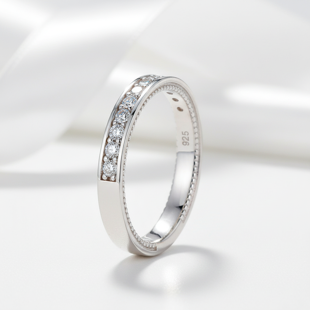 High Polished Half Eternity Women's Wedding Band-Black Diamonds New York