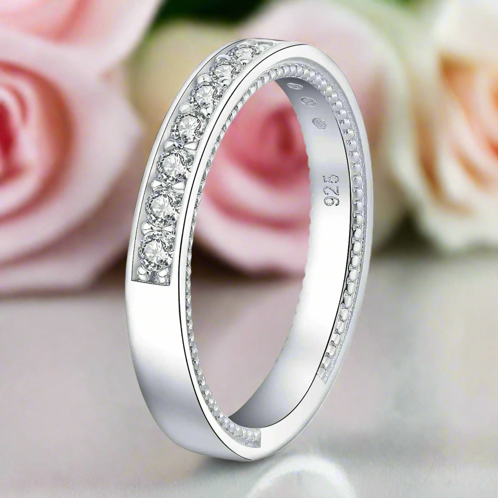 High Polished Half Eternity Women's Wedding Band-Black Diamonds New York