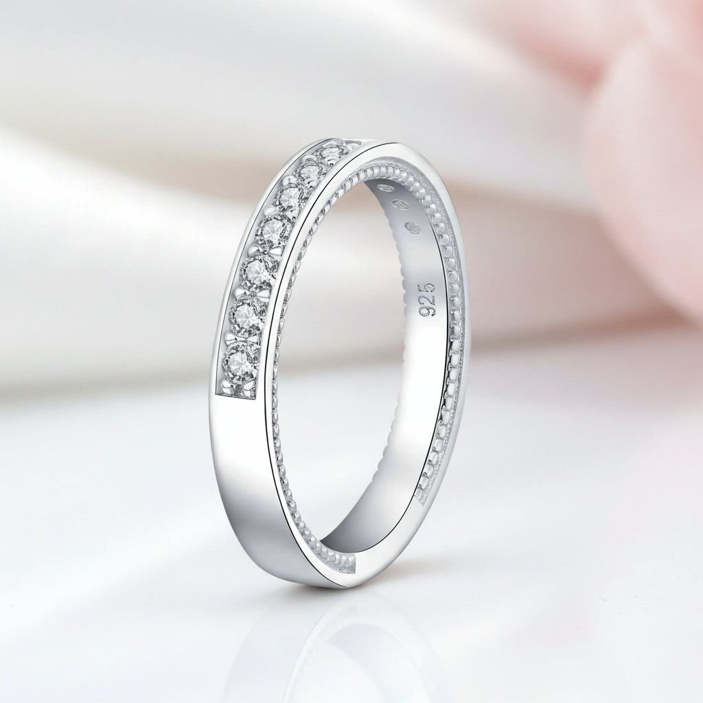 High Polished Half Eternity Women's Wedding Band-Black Diamonds New York