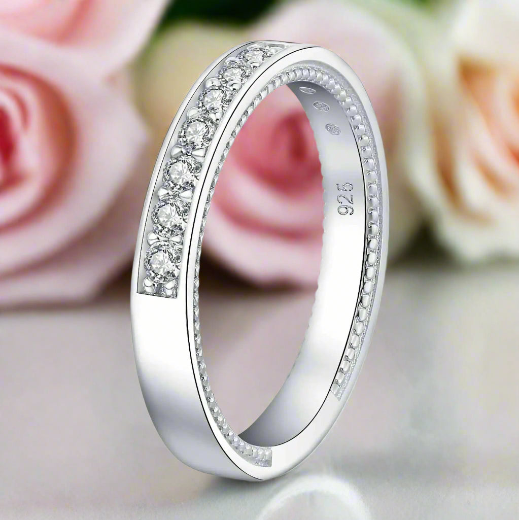 High Polished Half Eternity Women's Wedding Band-Black Diamonds New York