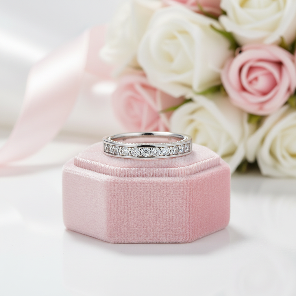 High Polished Half Eternity Women's Wedding Band-Black Diamonds New York