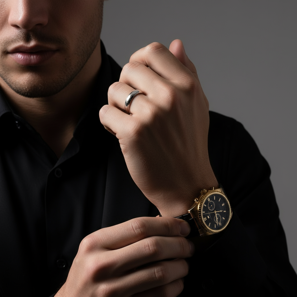 High Polished Plain Men's Ring-Black Diamonds New York