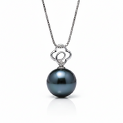 Hollow Flower Tahitian Pearl 18k Solid Gold Necklace-Black Diamonds New York