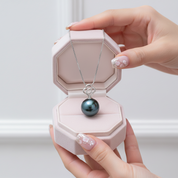 Hollow Flower Tahitian Pearl 18k Solid Gold Necklace-Black Diamonds New York