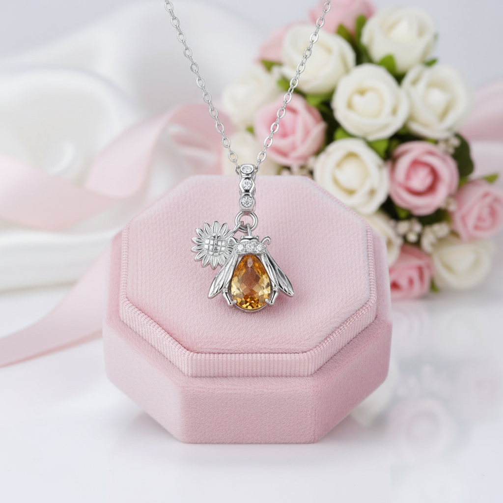 Honeybee Pendant Necklace with Diamond Option-Black Diamonds New York