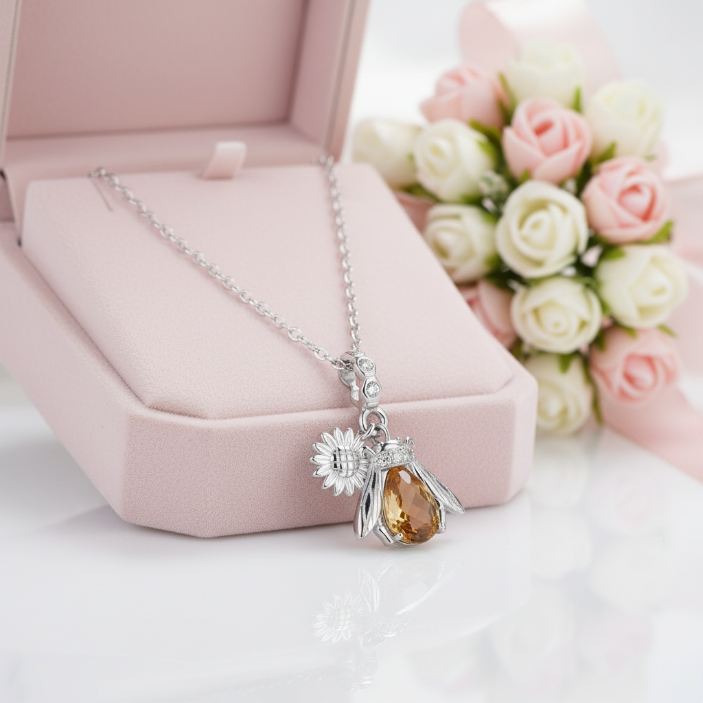 Honeybee Pendant Necklace with Diamond Option-Black Diamonds New York