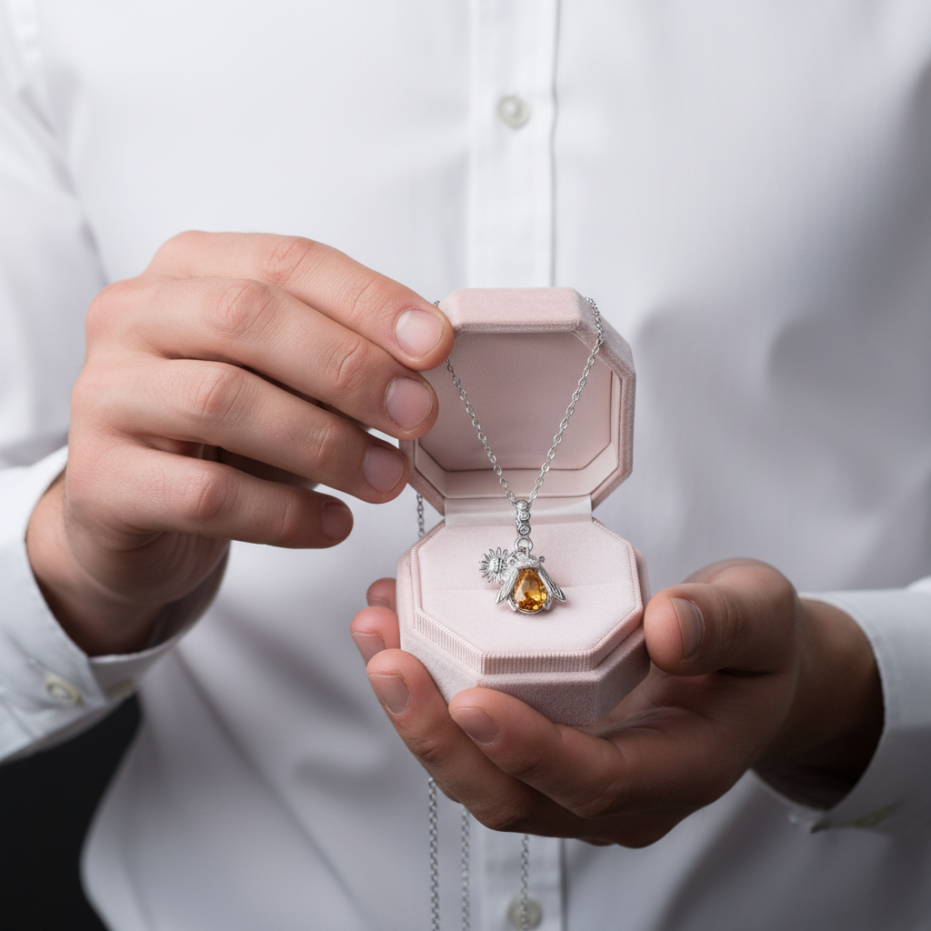 Honeybee Pendant Necklace with Diamond Option-Black Diamonds New York