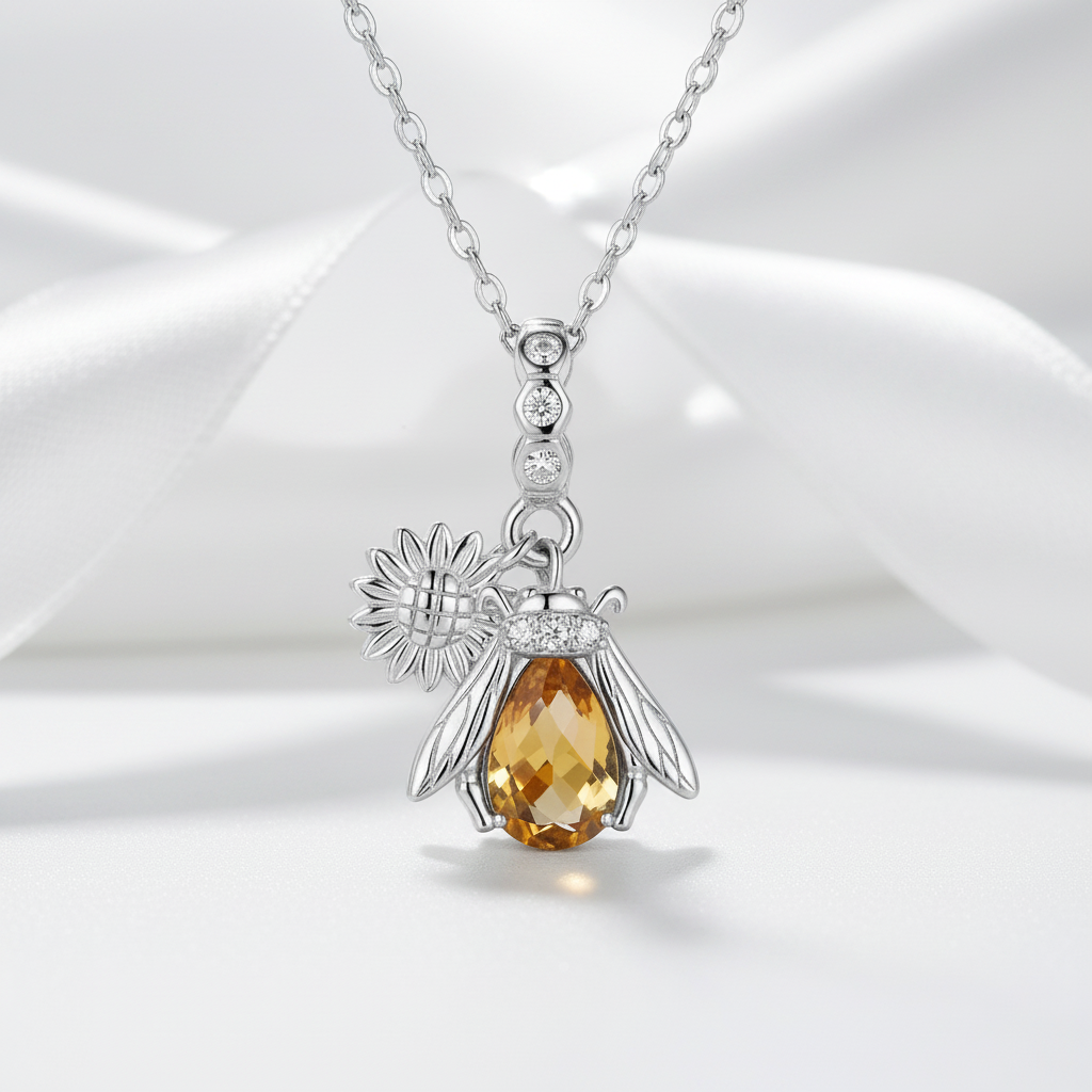 Honeybee Pendant Necklace with Diamond Option-Black Diamonds New York