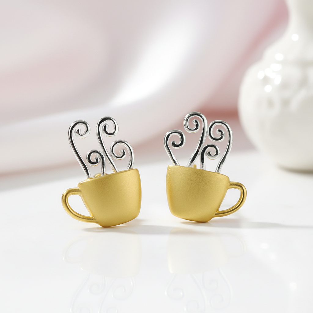Hot Coffee Cup Fashion Stud Earrings-Black Diamonds New York