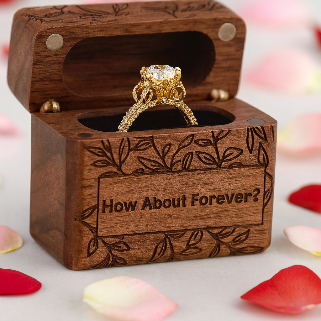 How About Forever Wooden Proposal Ring Box-Black Diamonds New York