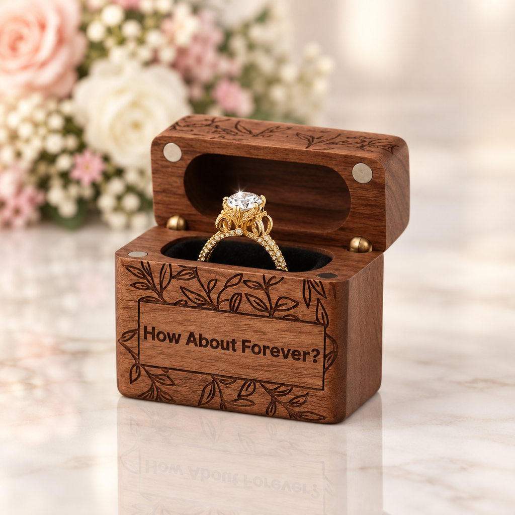 How About Forever Wooden Proposal Ring Box-Black Diamonds New York