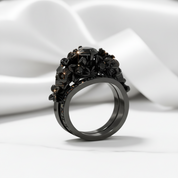 I Do Wedding Rings - 1.5 Ct Round Cut Diamond Option Skull Wedding Rings in 14K White Gold and Black Enamel-Black Diamonds New York