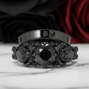I Do Wedding Rings - 1.5 Ct Round Cut Diamond Option Skull Wedding Rings in 14K White Gold and Black Enamel-Black Diamonds New York