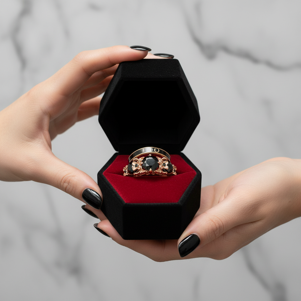 I Do Wedding Rings - 1.5 Ct Round Cut Diamond Option Skull Wedding Rings in 14K White Gold and Black Enamel-Black Diamonds New York