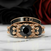 I Do Wedding Rings - 1.5 Ct Round Cut Diamond Option Skull Wedding Rings in 14K White Gold and Black Enamel-Black Diamonds New York