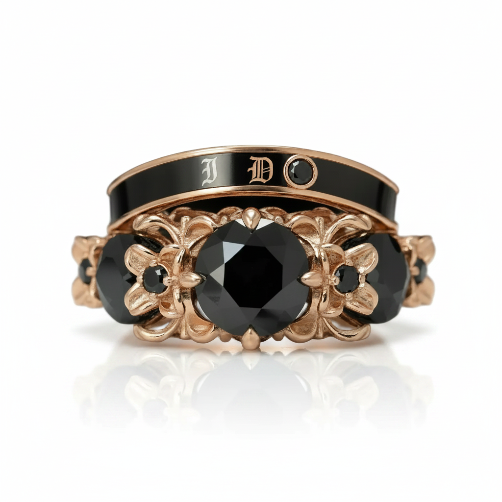 I Do Wedding Rings - 1.5 Ct Round Cut Diamond Option Skull Wedding Rings in 14K White Gold and Black Enamel-Black Diamonds New York