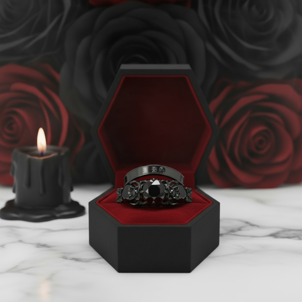 I Do Wedding Rings - 1.5 Ct Round Cut Diamond Option Skull Wedding Rings in 14K White Gold and Black Enamel-Black Diamonds New York