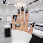 I Do Wedding Rings - 1.5 Ct Round Cut Diamond Skull Wedding Rings in 14K White Gold and Black Enamel-Black Diamonds New York