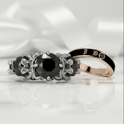 I Do Wedding Rings - 1.5 Ct Round Cut Diamond Option Skull Wedding Rings in 14K White Gold and Black Enamel-Black Diamonds New York