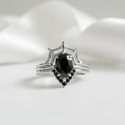 I Got You- 3pc Black Pear Cut Diamond Spider Web Promise Ring-Black Diamonds New York