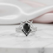 I Got You- 3pc Black Pear Cut Diamond Spider Web Promise Ring-Black Diamonds New York